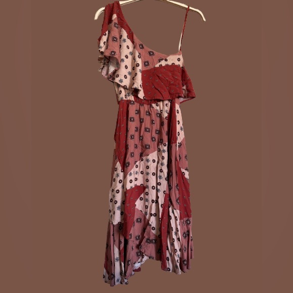 House of Harlow 1960 x Revolve | red/beige tones, patchwork boho dress | small - Picture 3 of 7